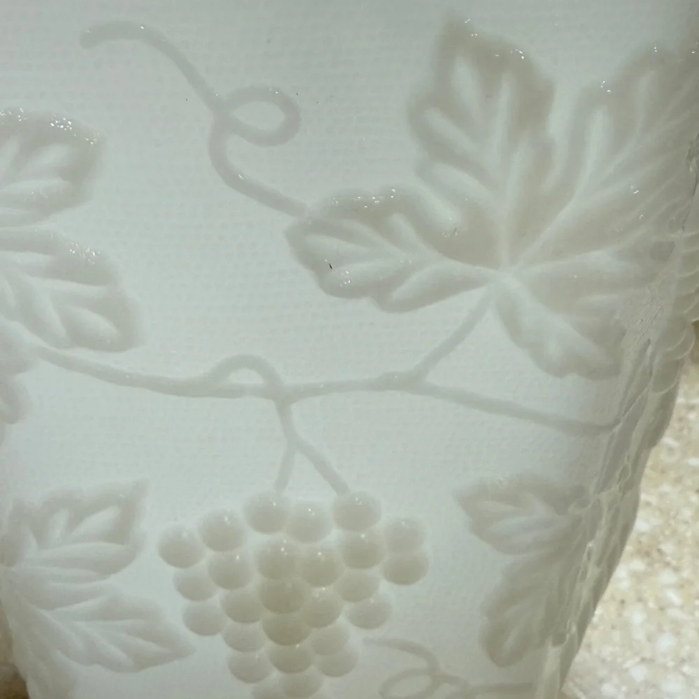Fire King White Milk Glass Grape Motif Vase Anchor Hocking